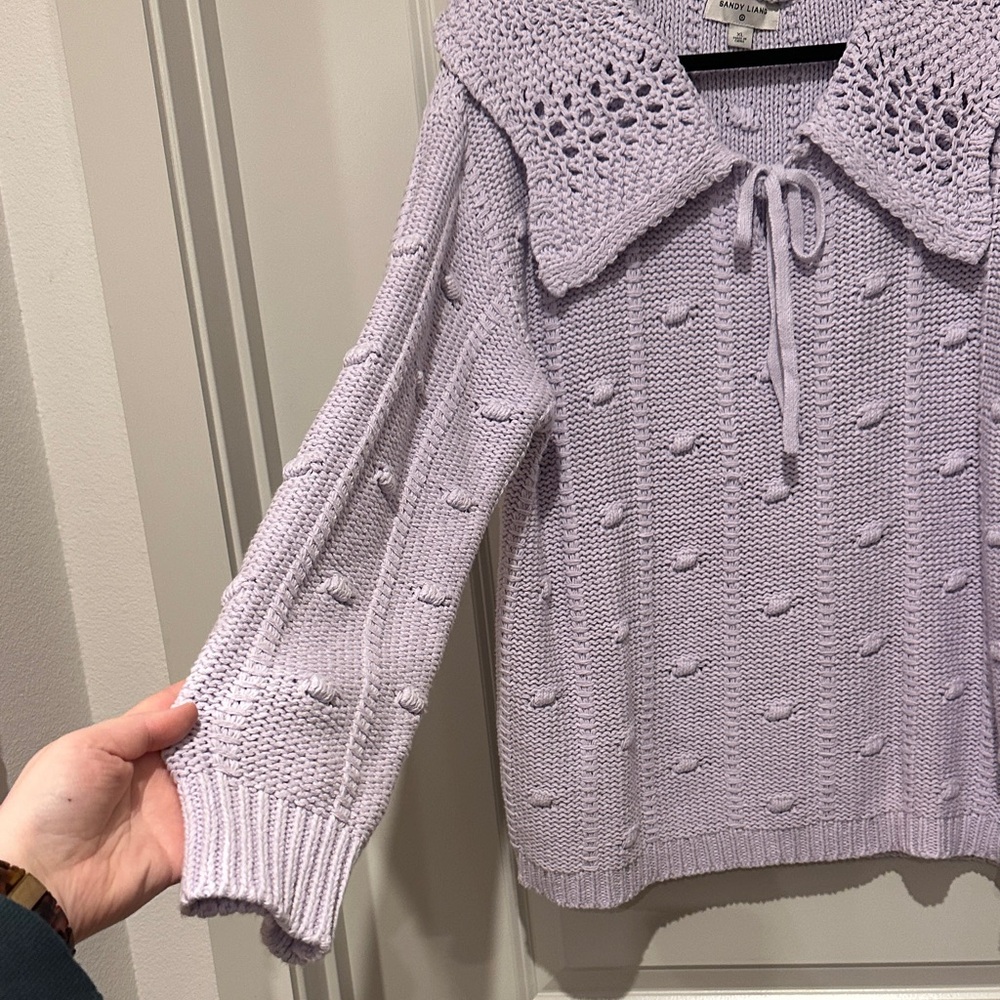 Sandy Liang Lilac Knit Sweater with Crochet Detail - Picture 4 of 6